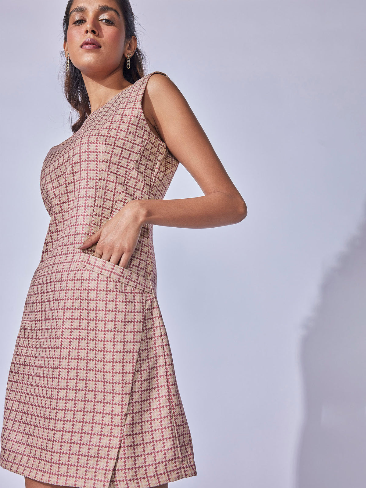 Dusty Rose Printed Flap Pocket Dress