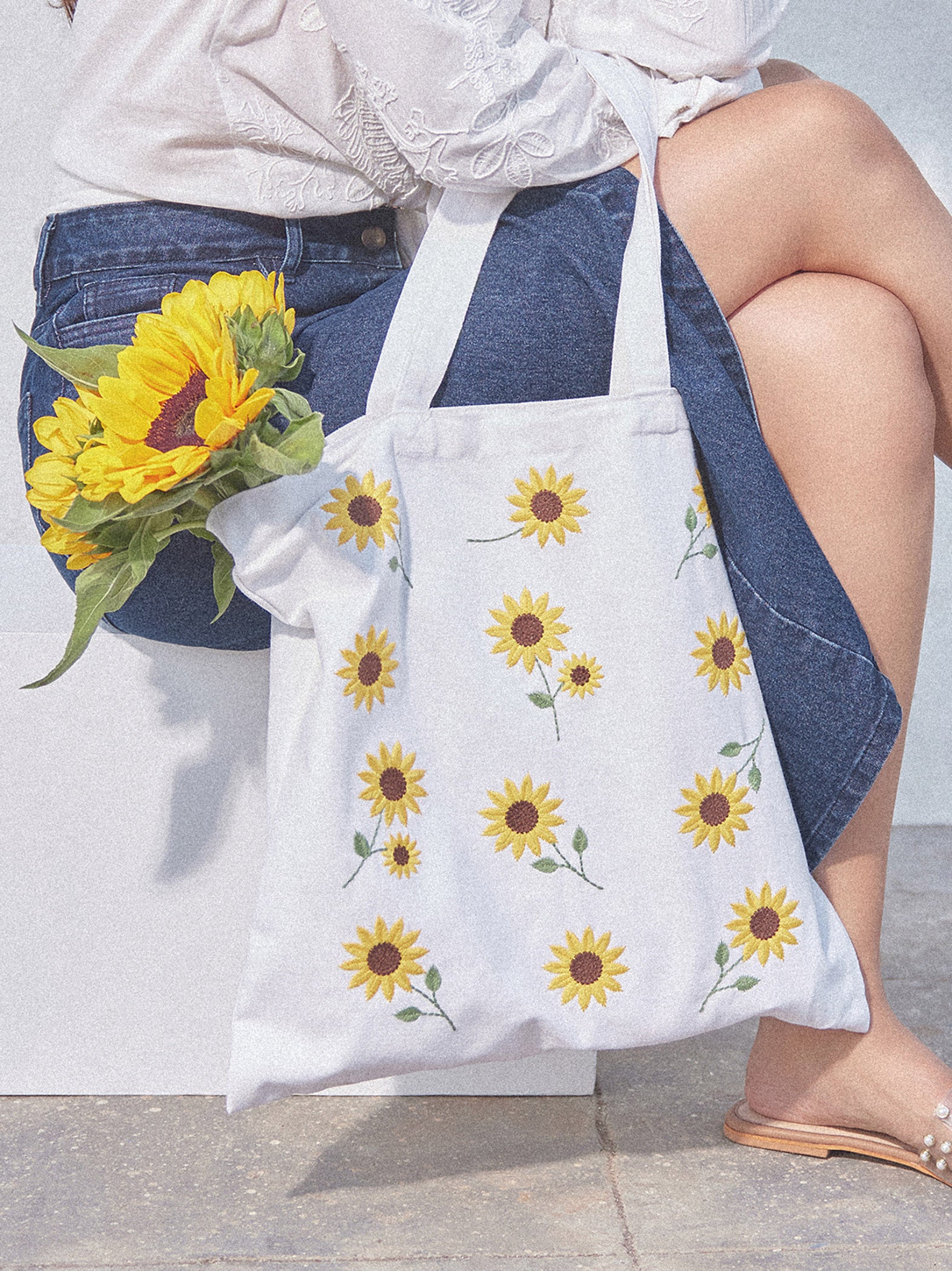 Embroidered Sunflower Tote