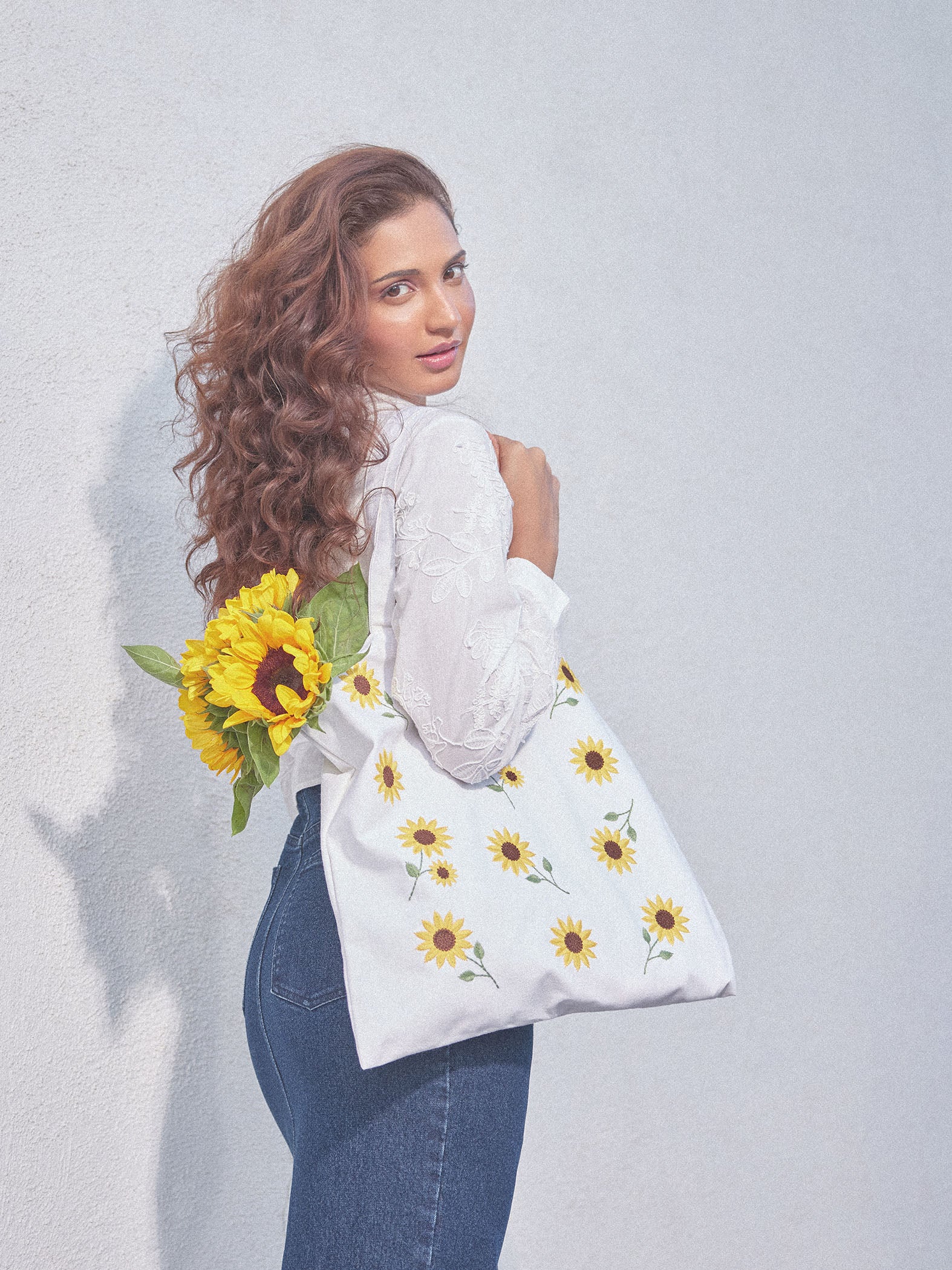 Embroidered Sunflower Tote