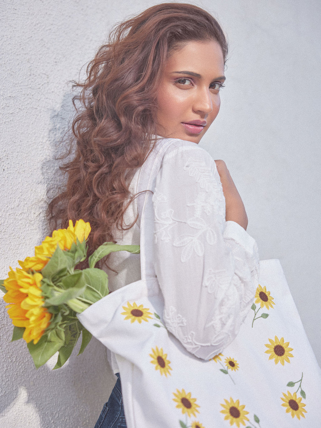 Embroidered Sunflower Tote