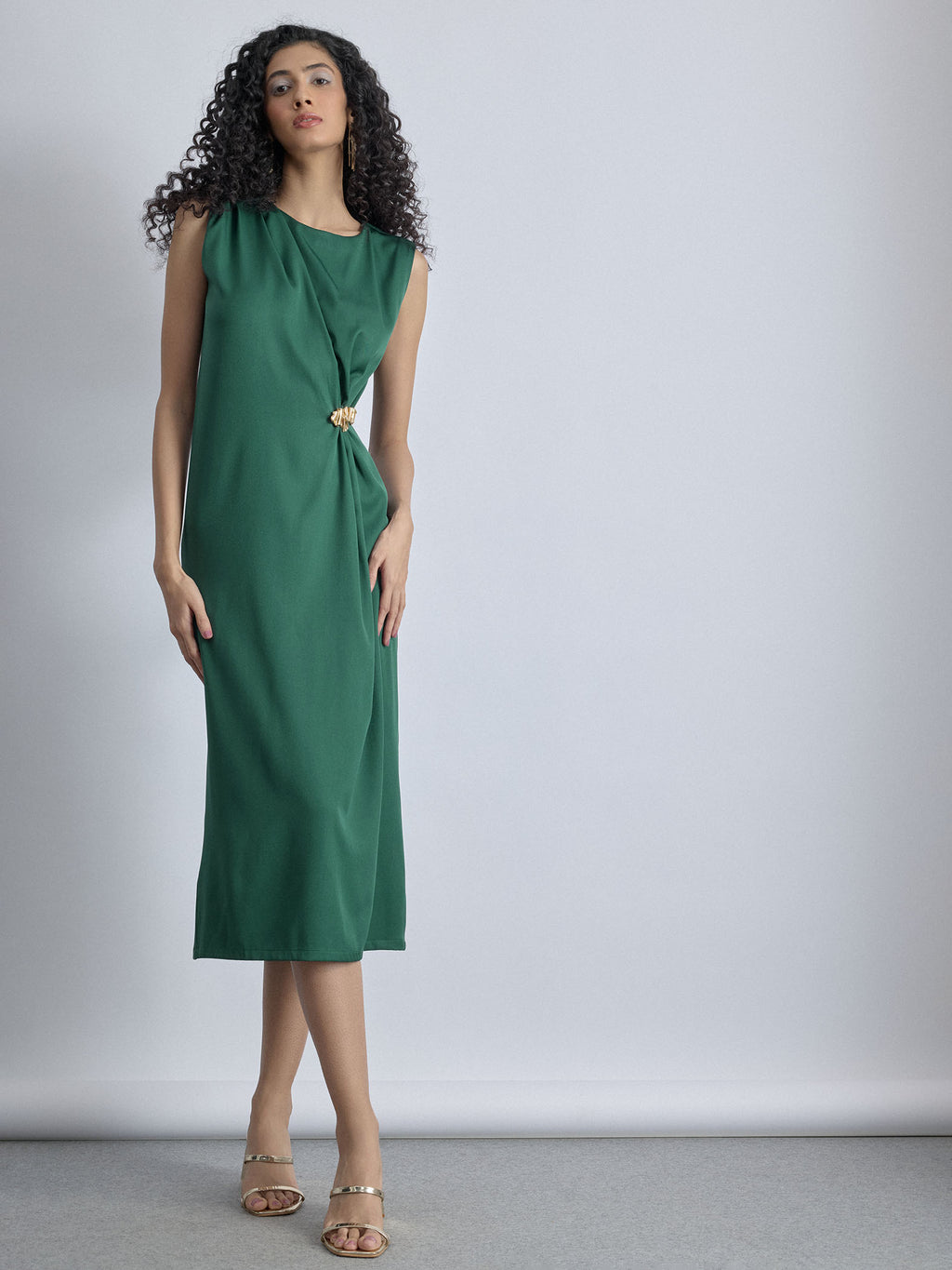 Emerald Buckled Ruched Dress