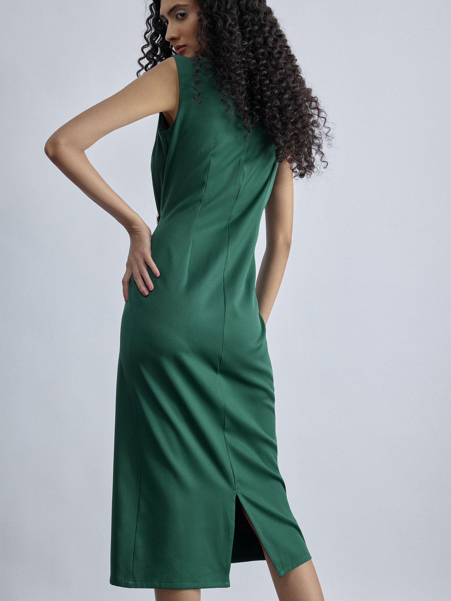 Emerald Buckled Ruched Dress