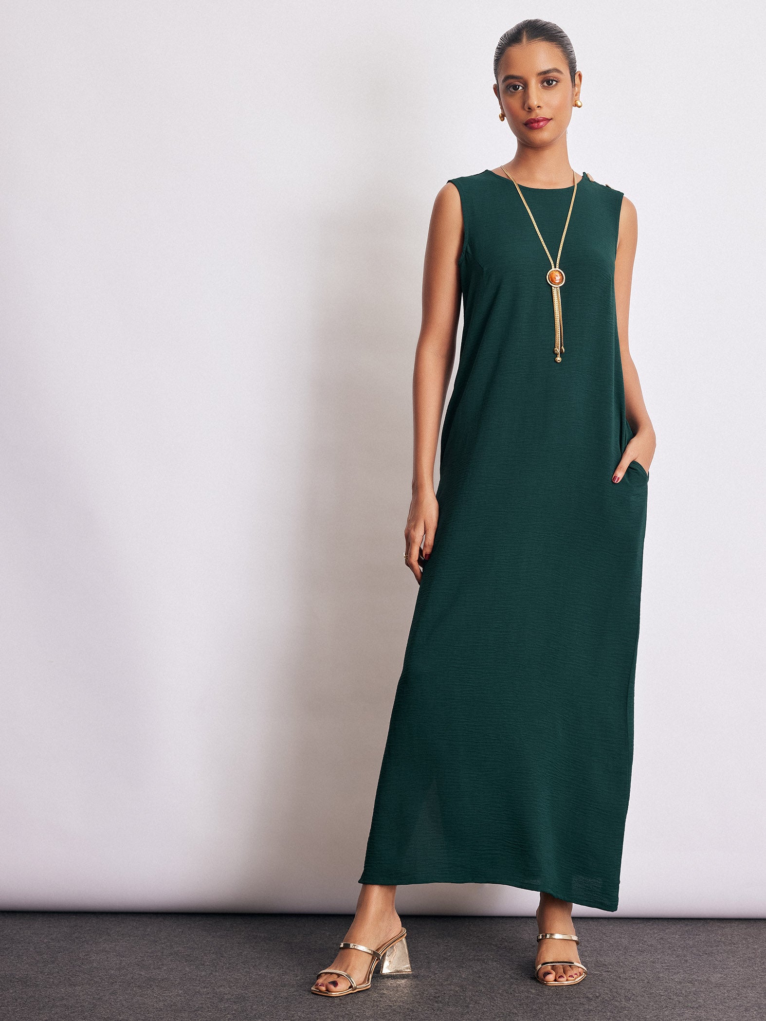 Emerald Button Detail Maxi Dress
