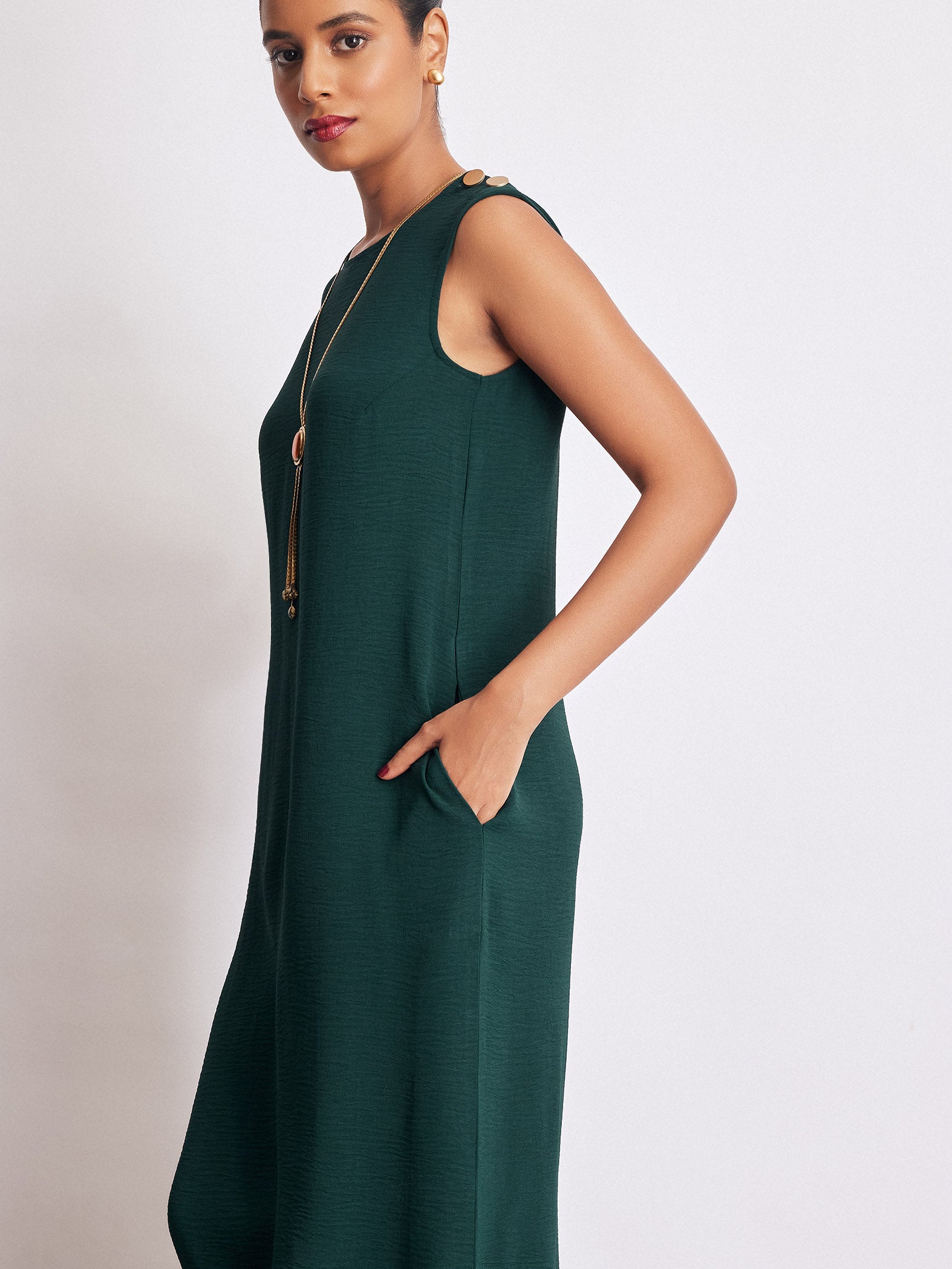 Emerald Button Detail Maxi Dress