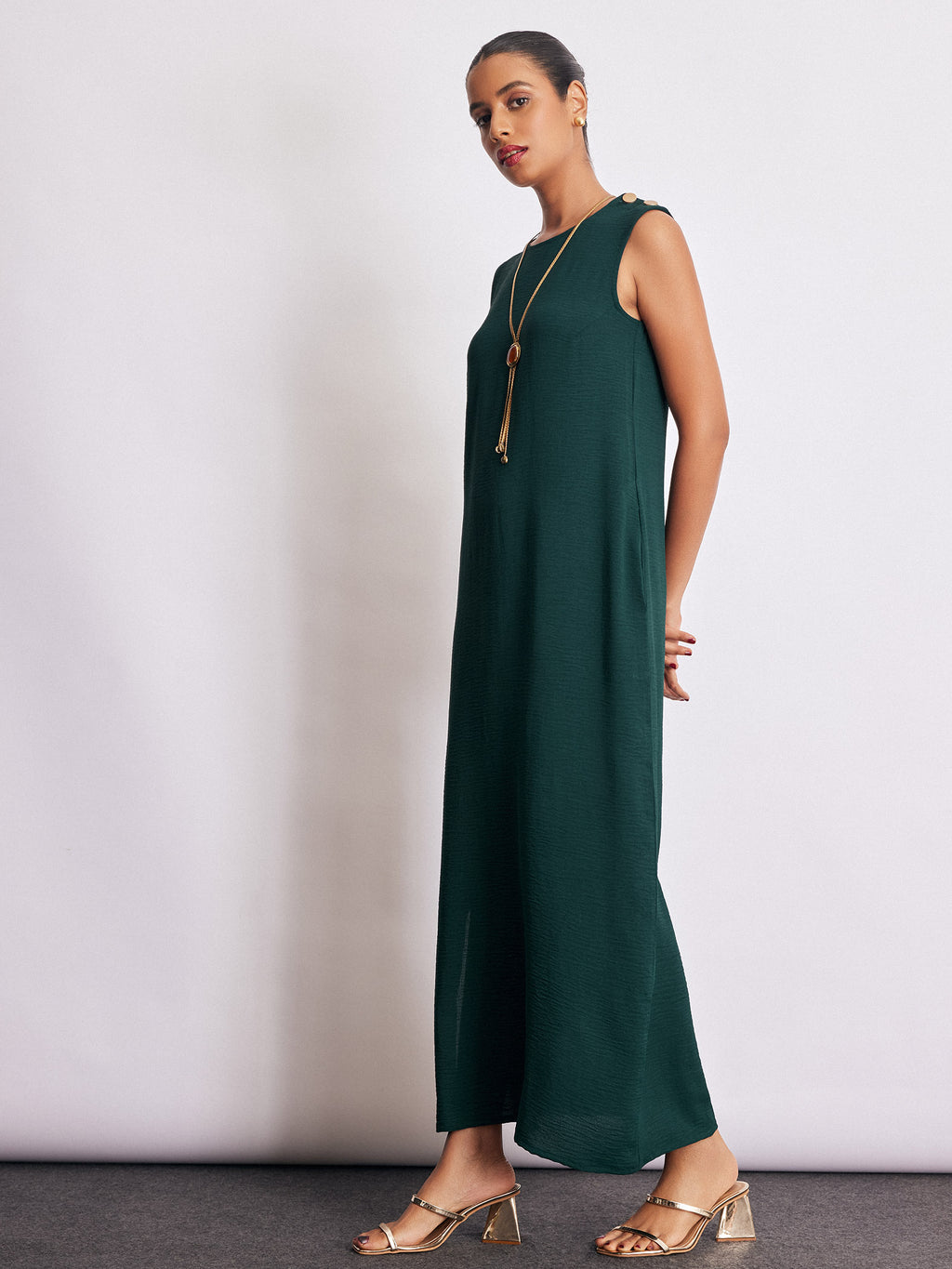 Emerald Button Detail Maxi Dress