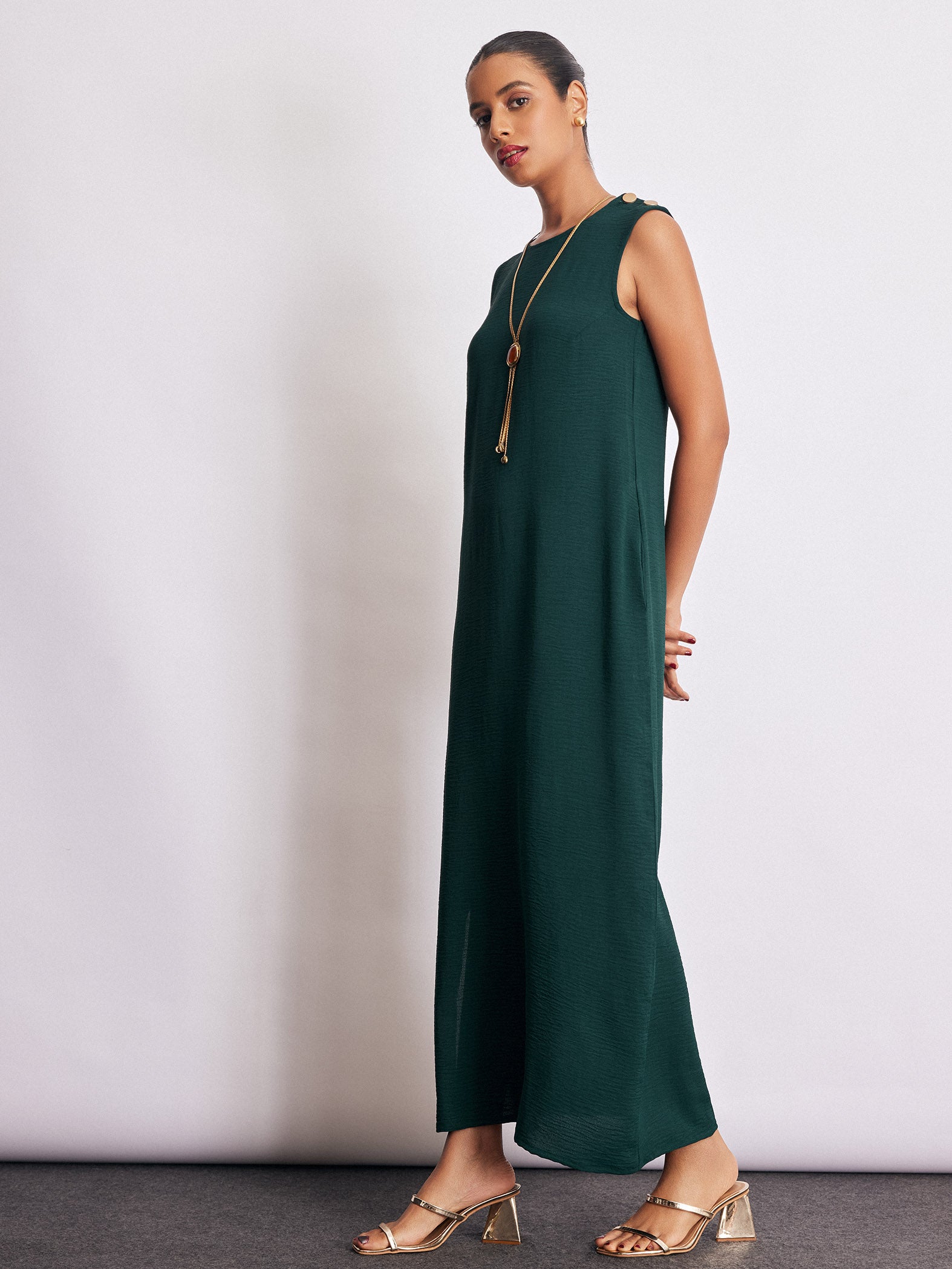 Emerald Button Detail Maxi Dress