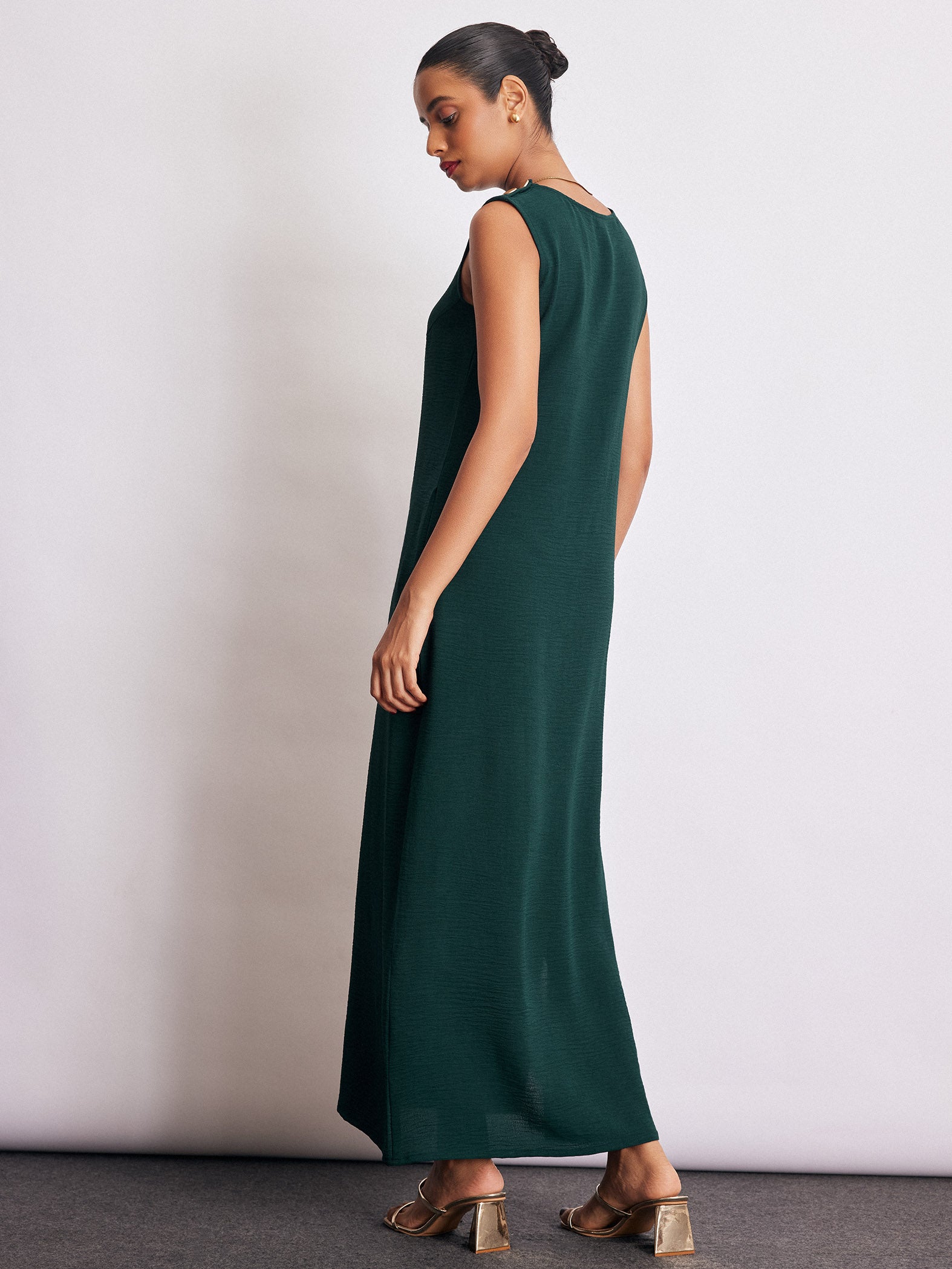 Emerald Button Detail Maxi Dress