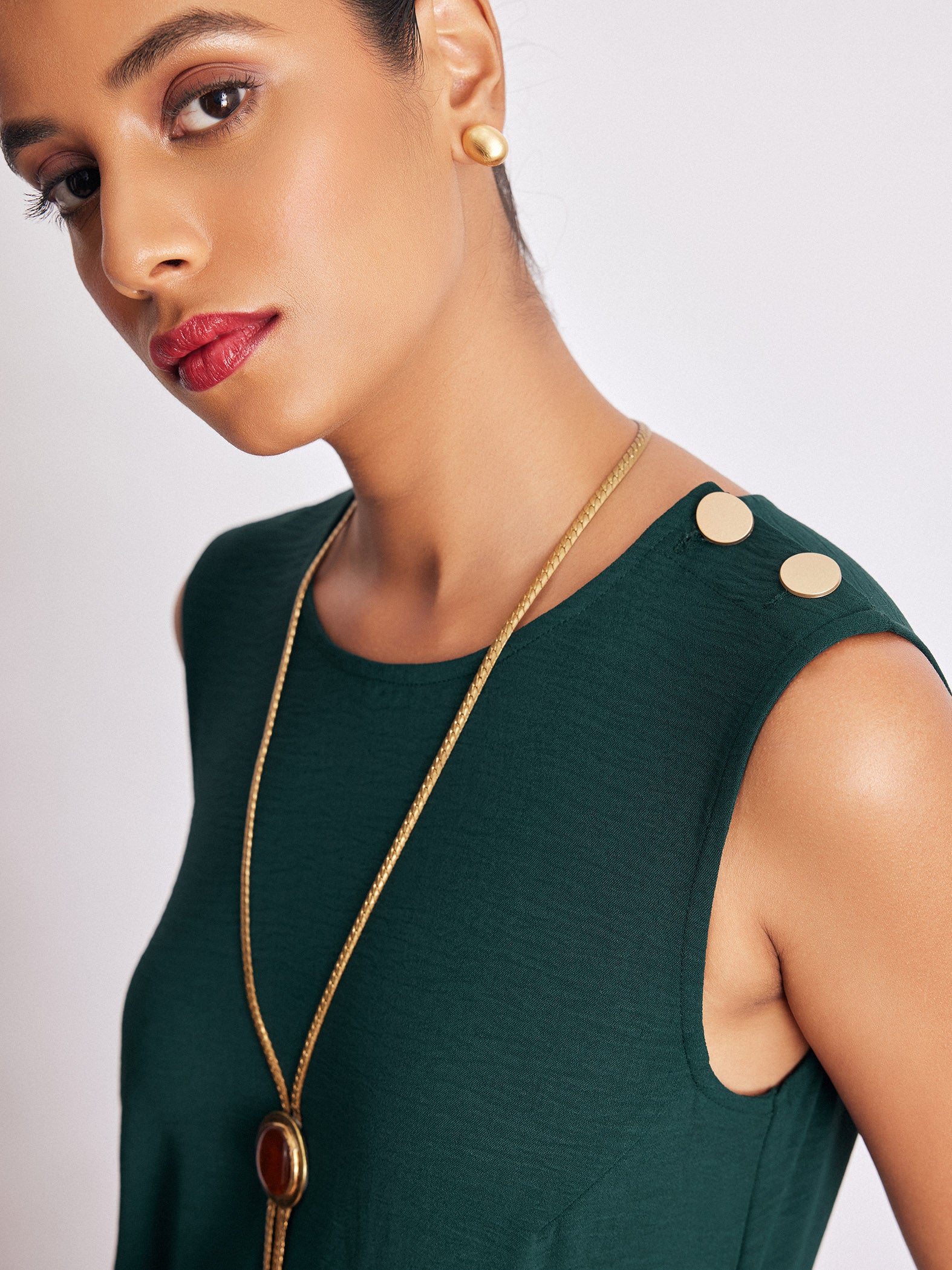Emerald Button Detail Maxi Dress