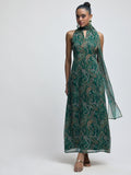 Emerald Paisley Halter Maxi Dress