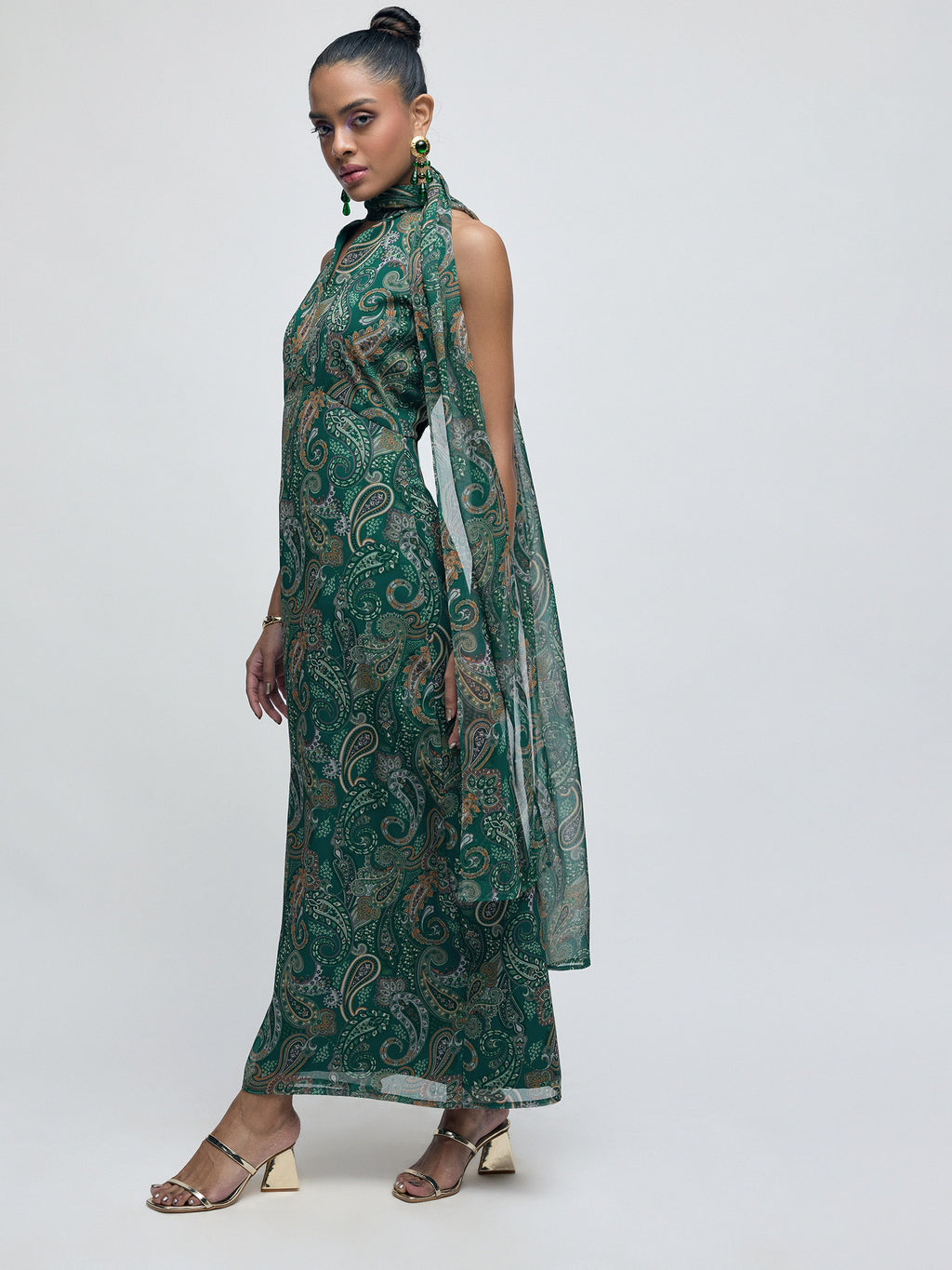 Emerald Paisley Halter Maxi Dress