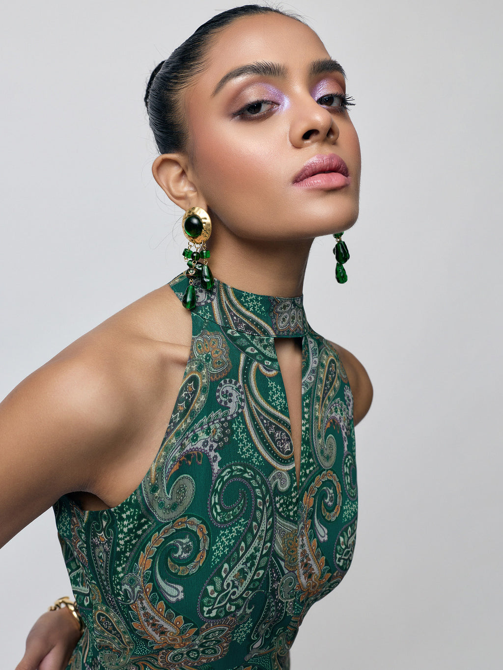 Emerald Paisley Halter Maxi Dress