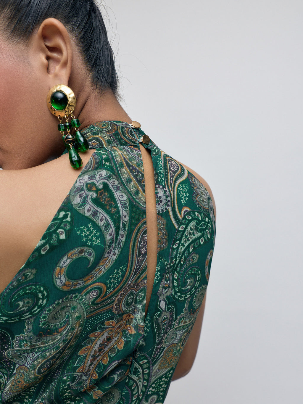 Emerald Paisley Halter Maxi Dress