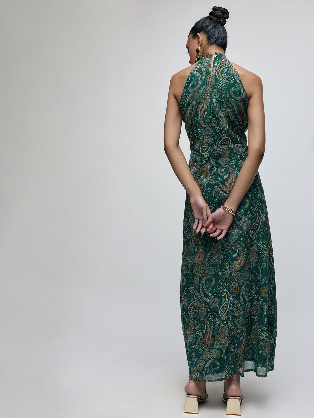 Emerald Paisley Halter Maxi Dress