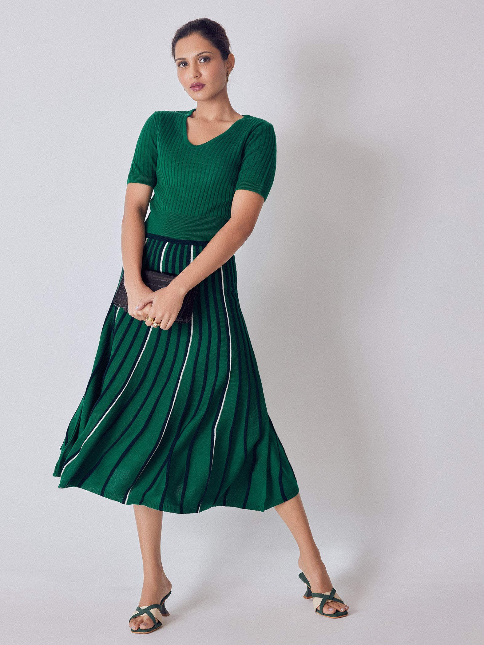 Emerald Stripe Detail Midi Dress