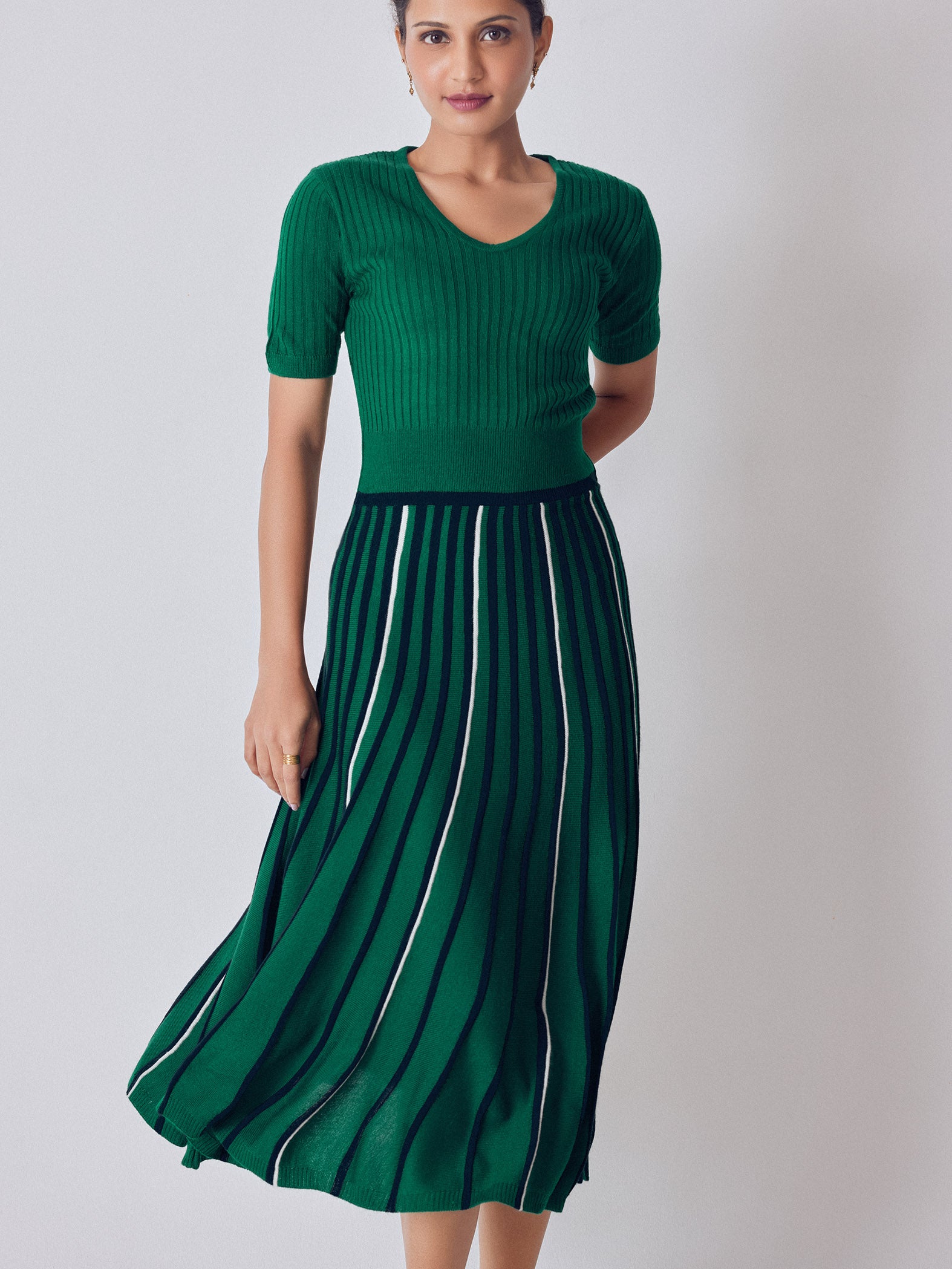 Emerald Stripe Detail Midi Dress
