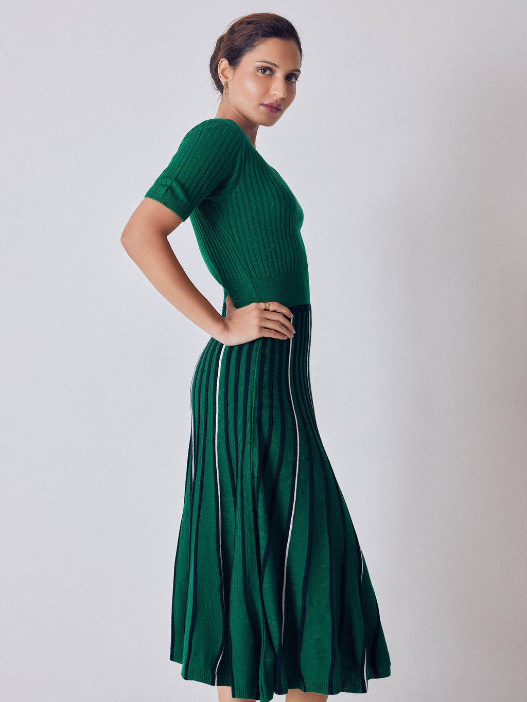 Emerald Stripe Detail Midi Dress