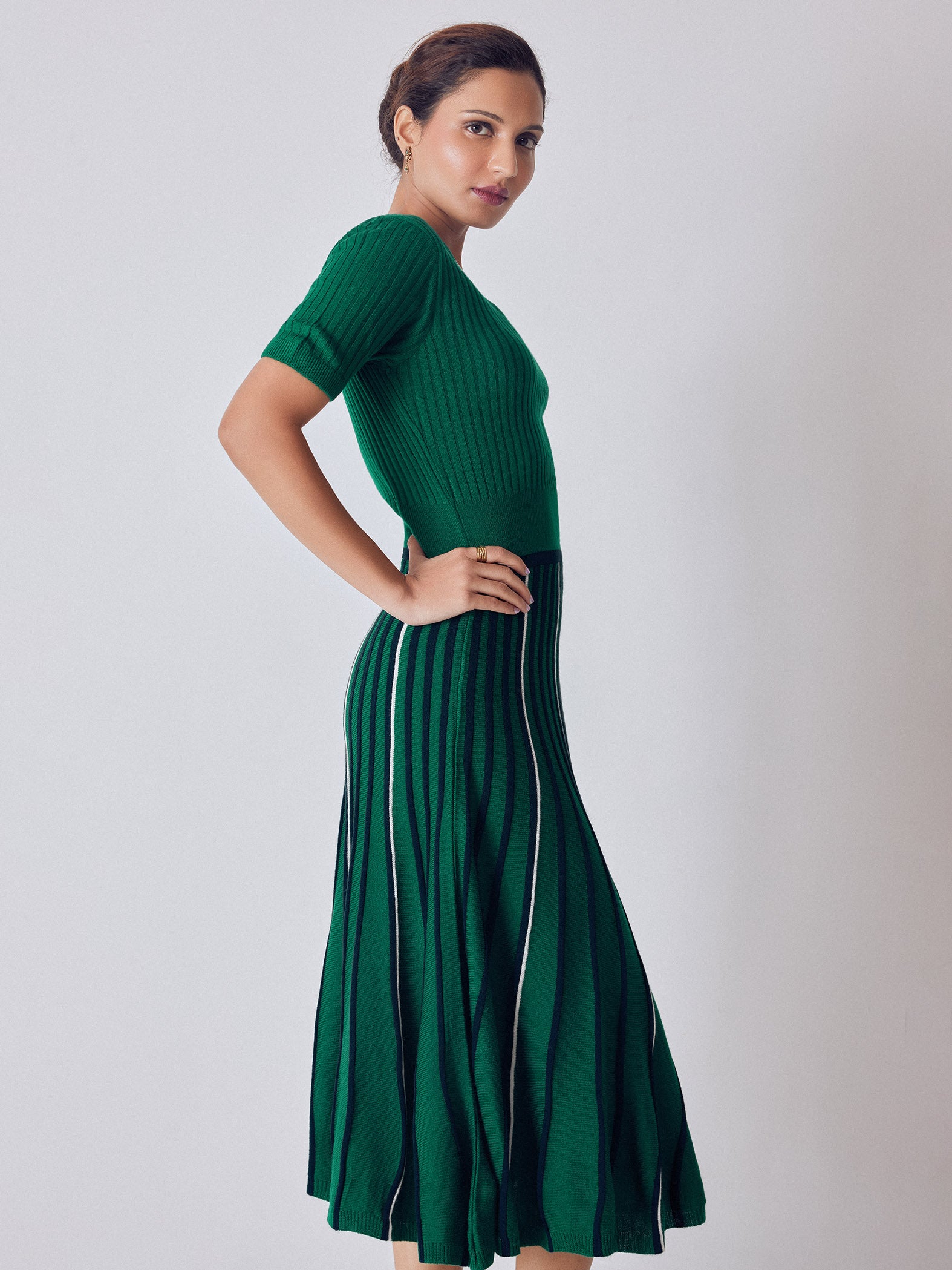 Emerald Stripe Detail Midi Dress