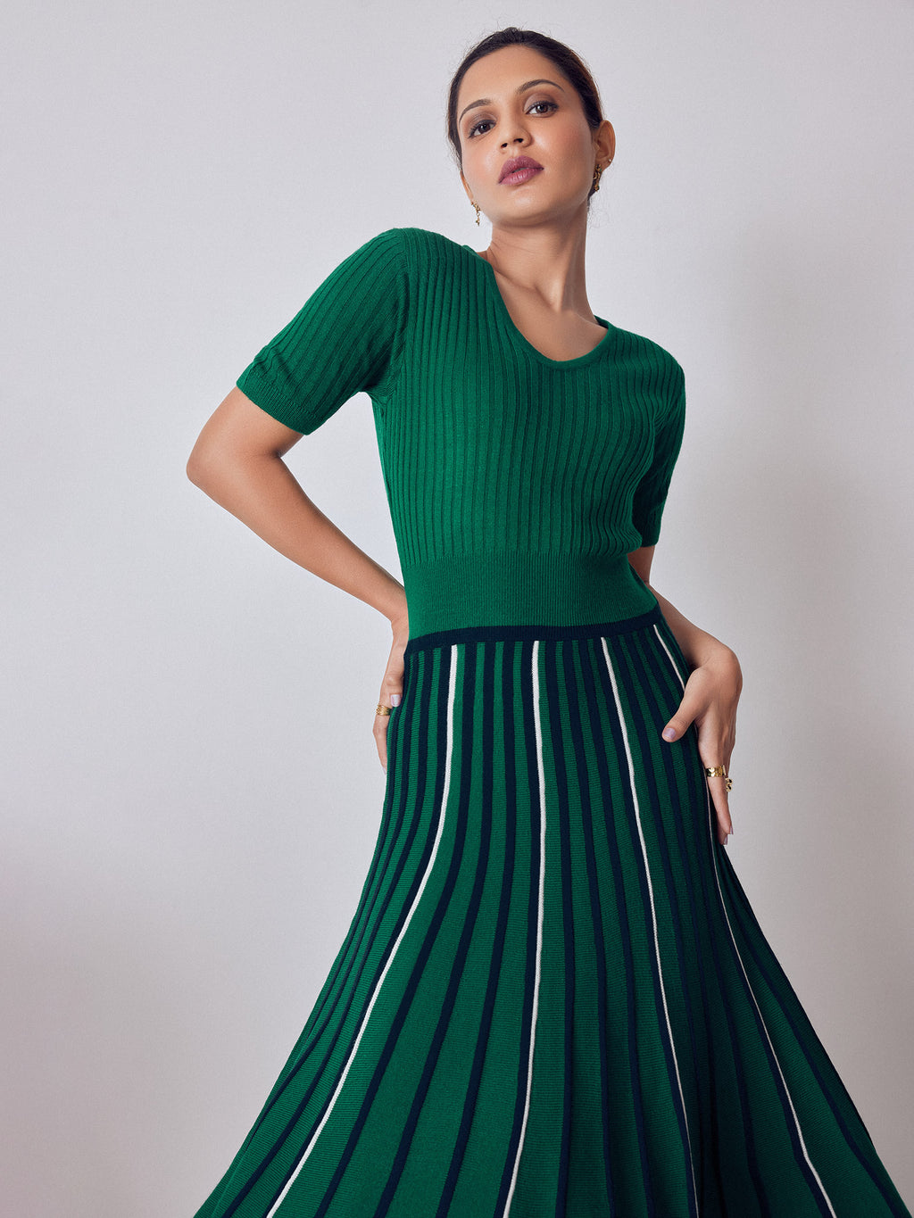Emerald Stripe Detail Midi Dress