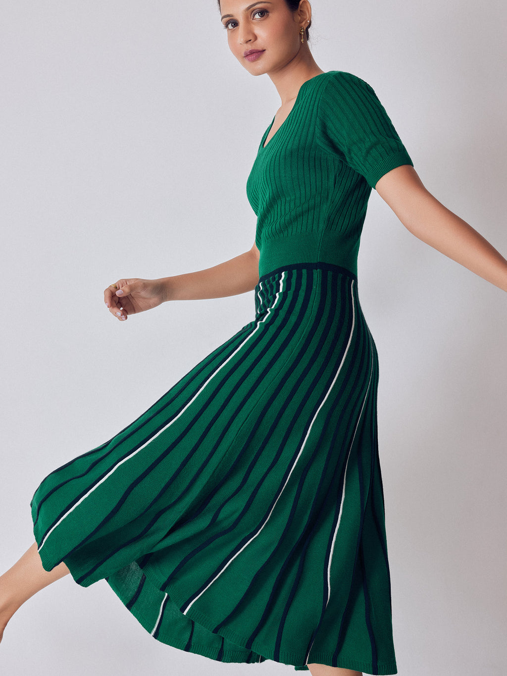 Emerald Stripe Detail Midi Dress