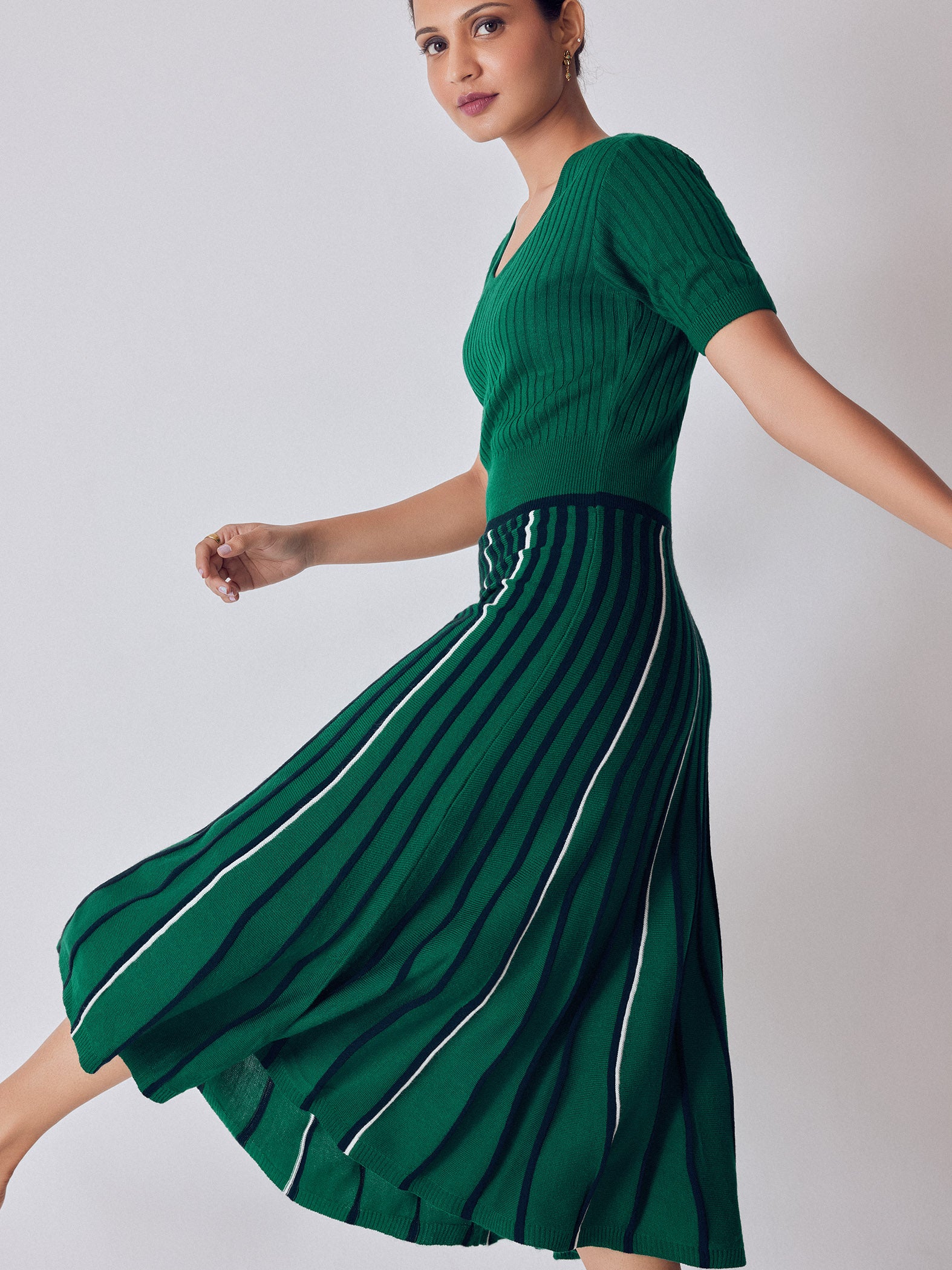 Emerald Stripe Detail Midi Dress