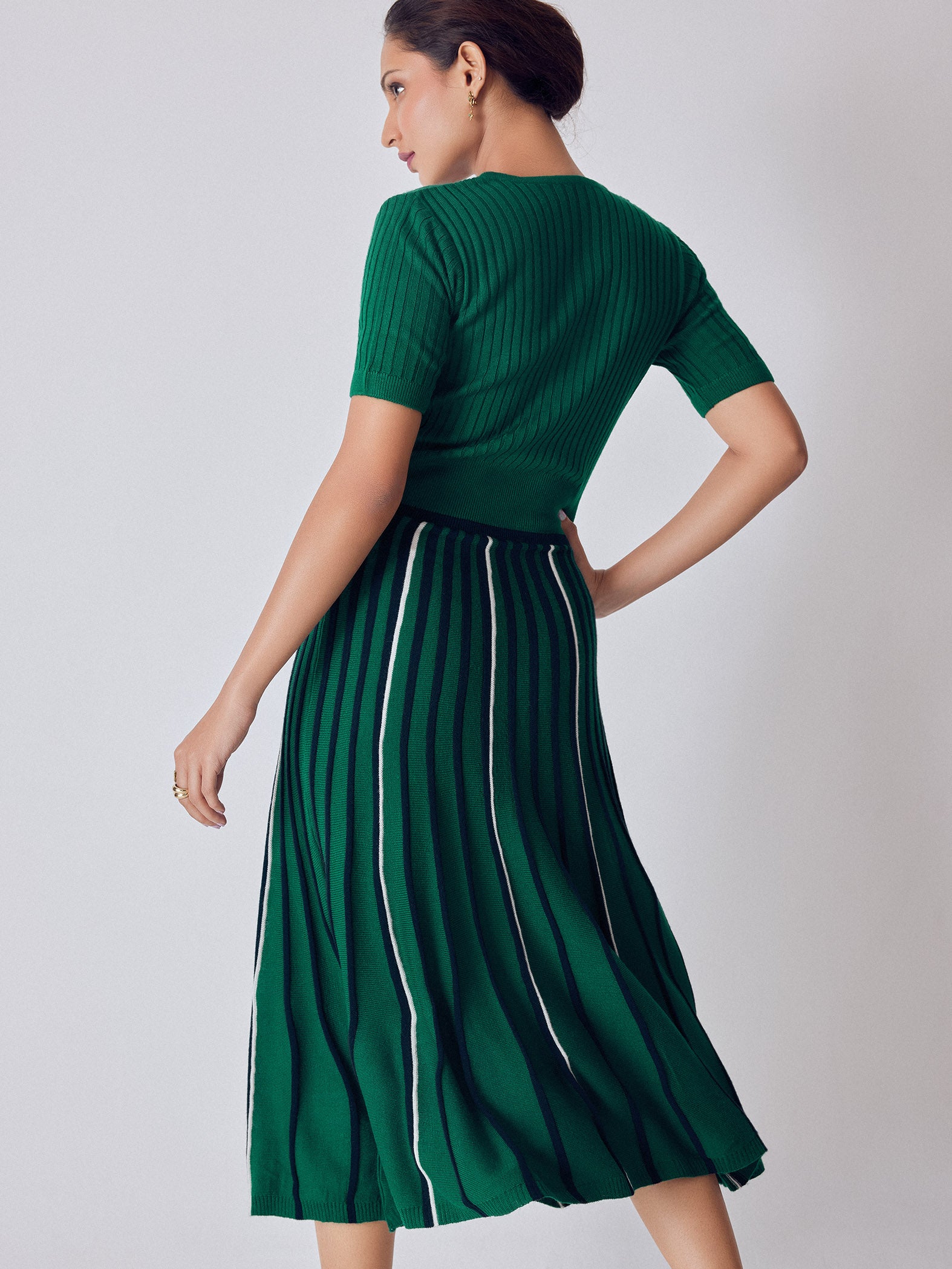 Emerald Stripe Detail Midi Dress