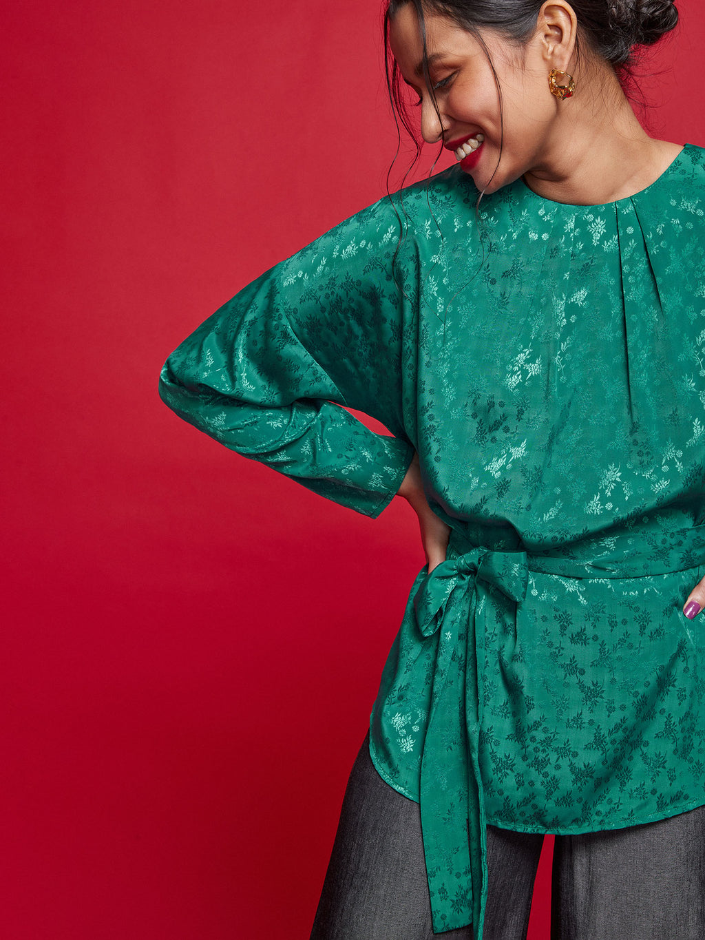 Evergreen Jacquard Belted Top