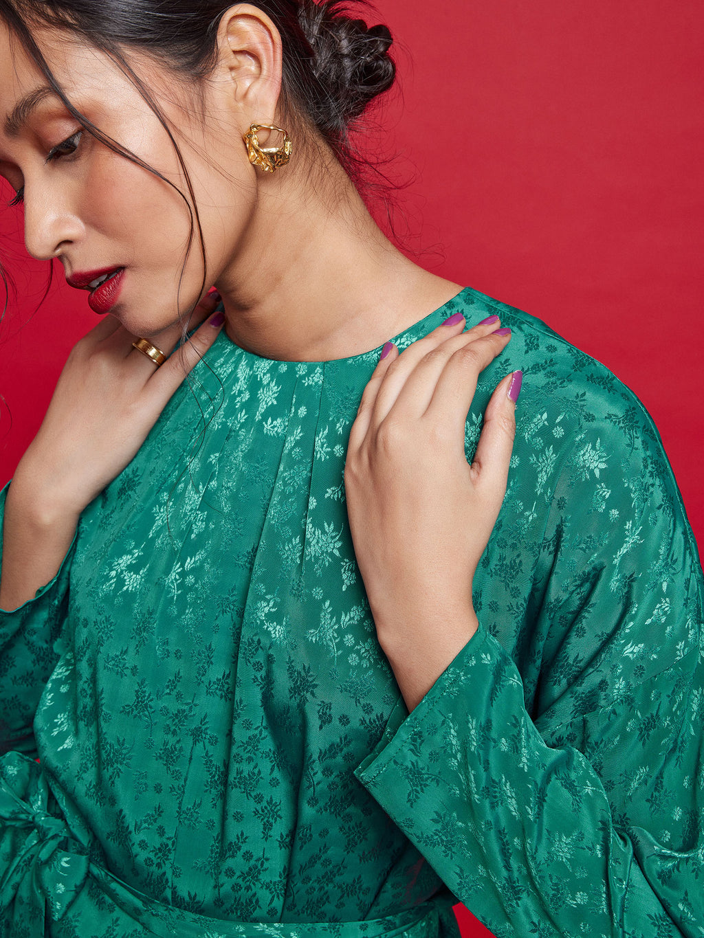 Evergreen Jacquard Belted Top
