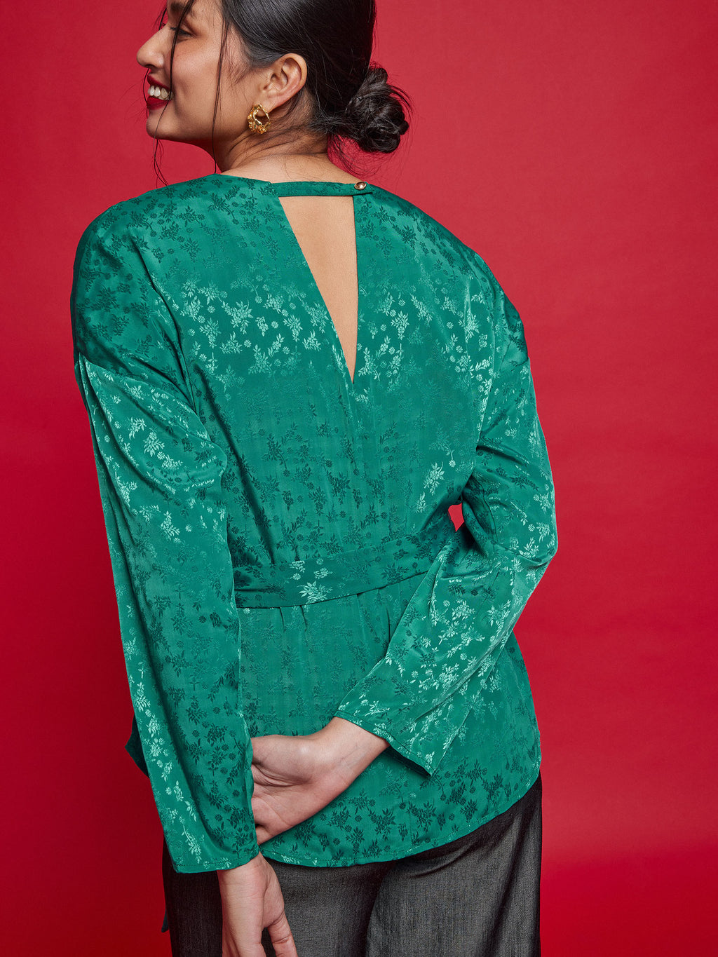 Evergreen Jacquard Belted Top