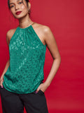 Evergreen Jacquard Chain Halter Neck Top