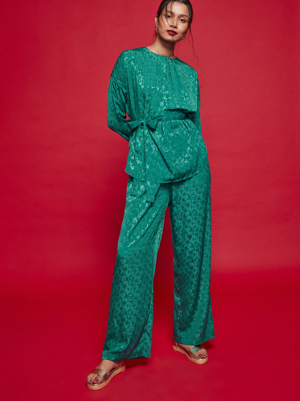 Evergreen Jacquard Pleated Pants