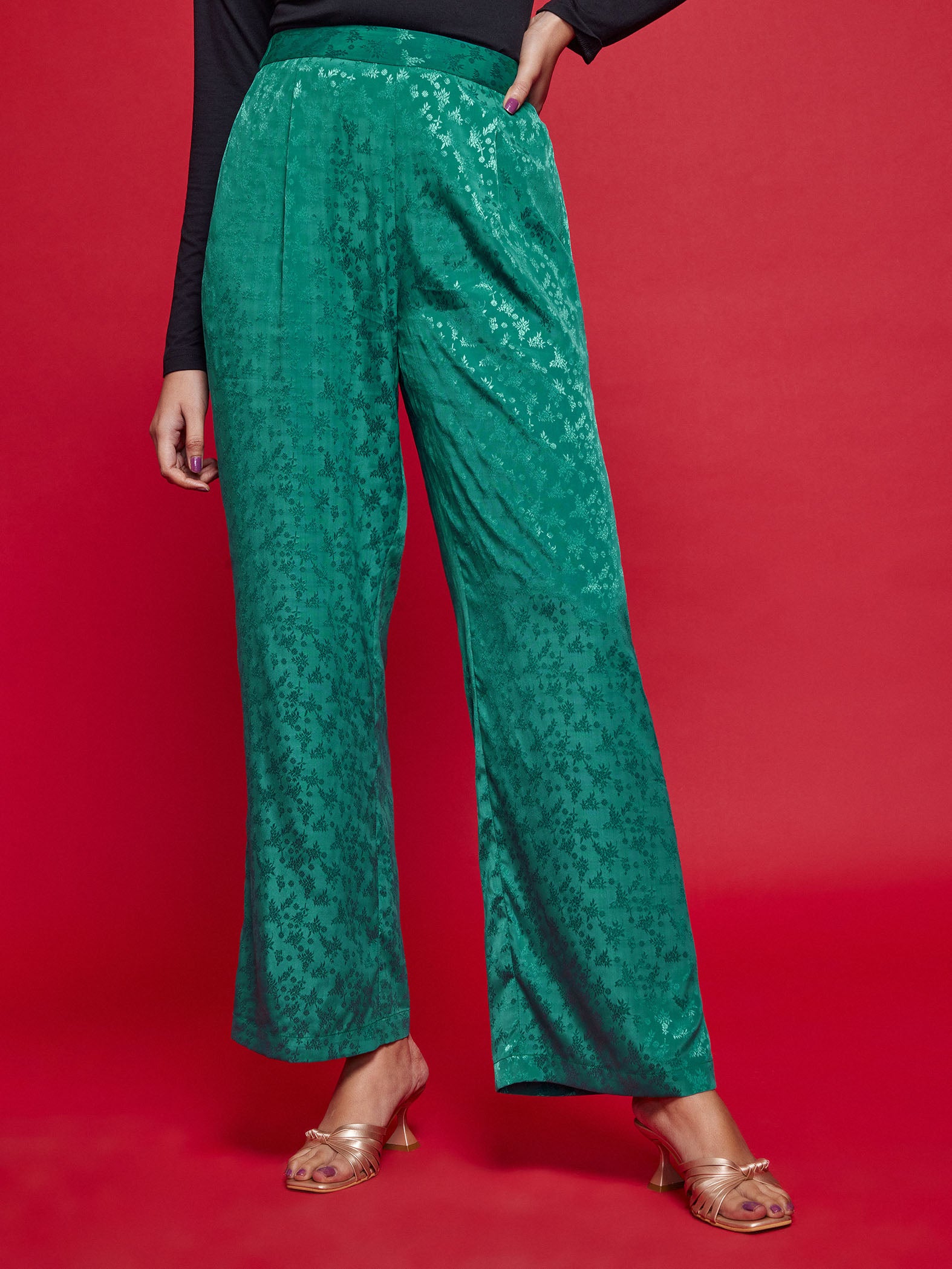 Evergreen Jacquard Pleated Pants