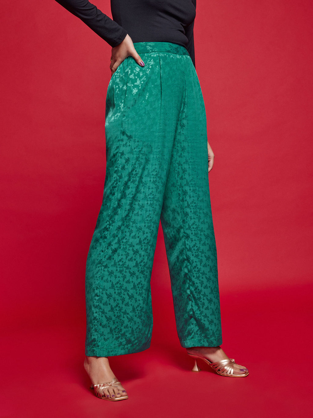 Evergreen Jacquard Pleated Pants