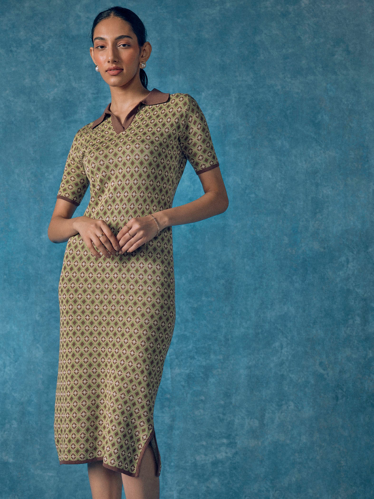 Fern Geo Jacquard Knit Dress