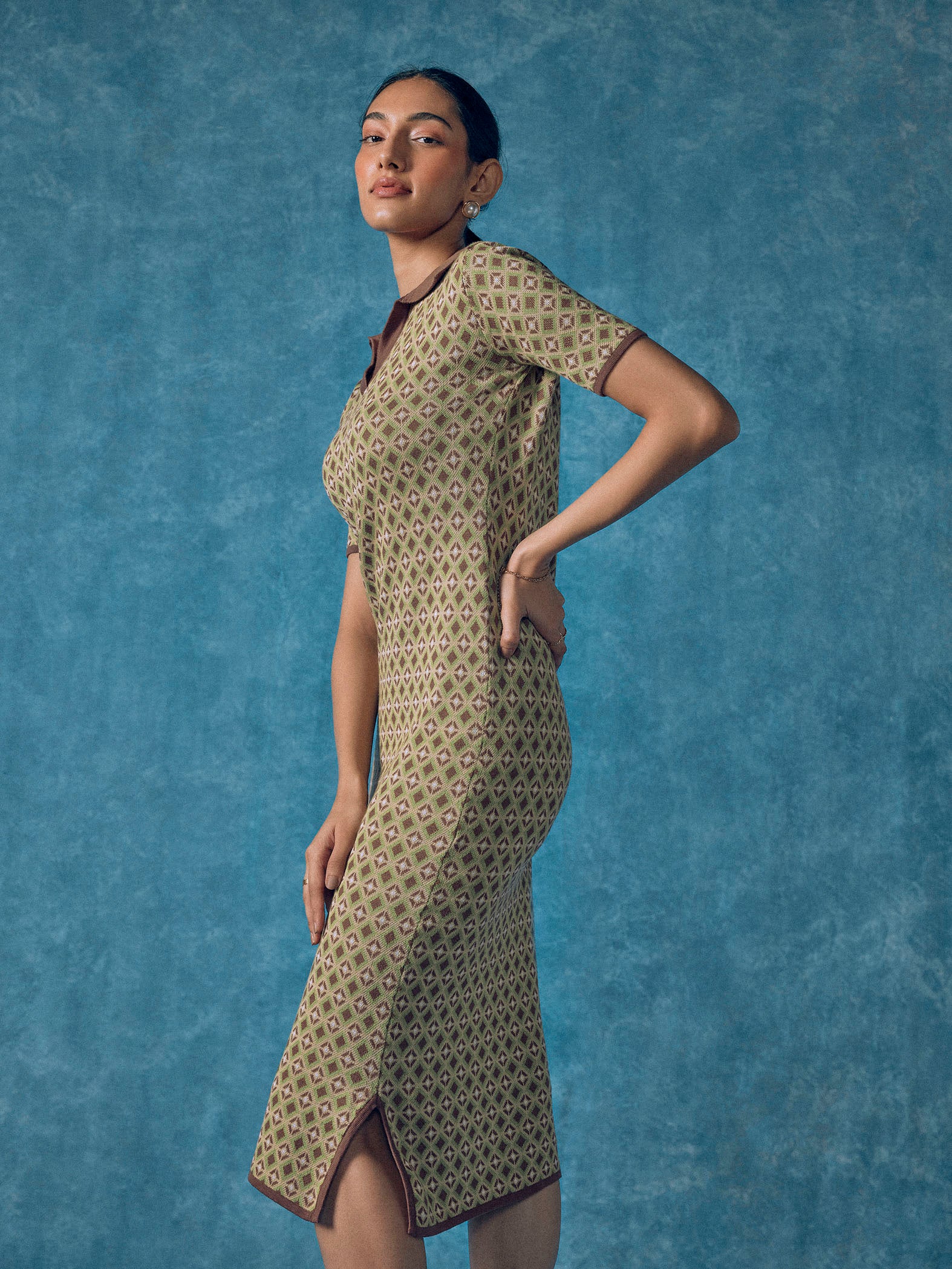 Fern Geo Jacquard Knit Dress