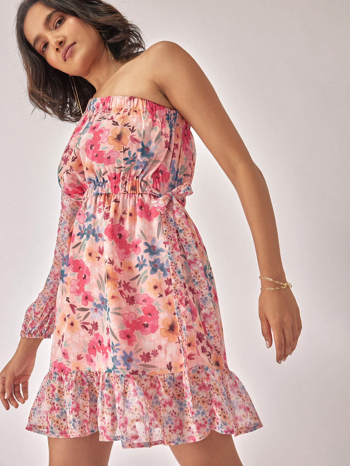 Floral Chiffon One Shoulder Dress