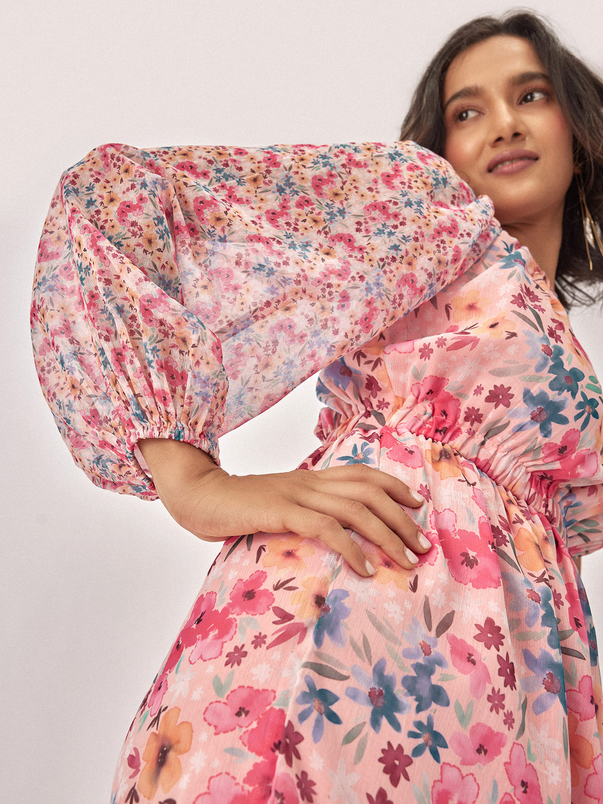 Floral Chiffon One Shoulder Dress