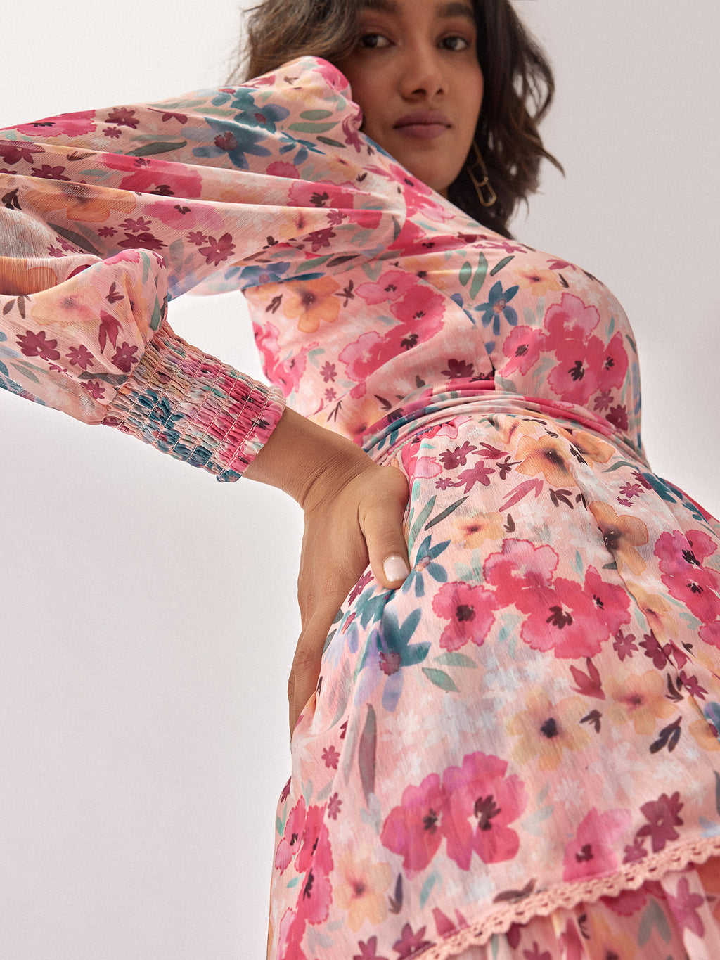 Floral Chiffon Tiered Dress