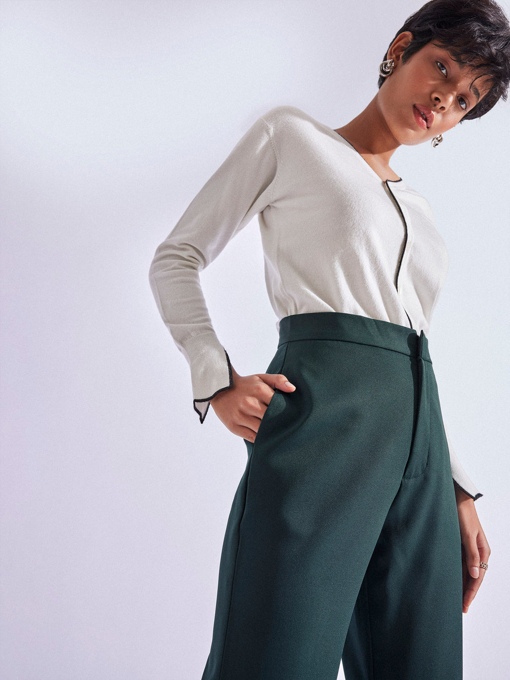 Forest Green Straight Fit Trousers