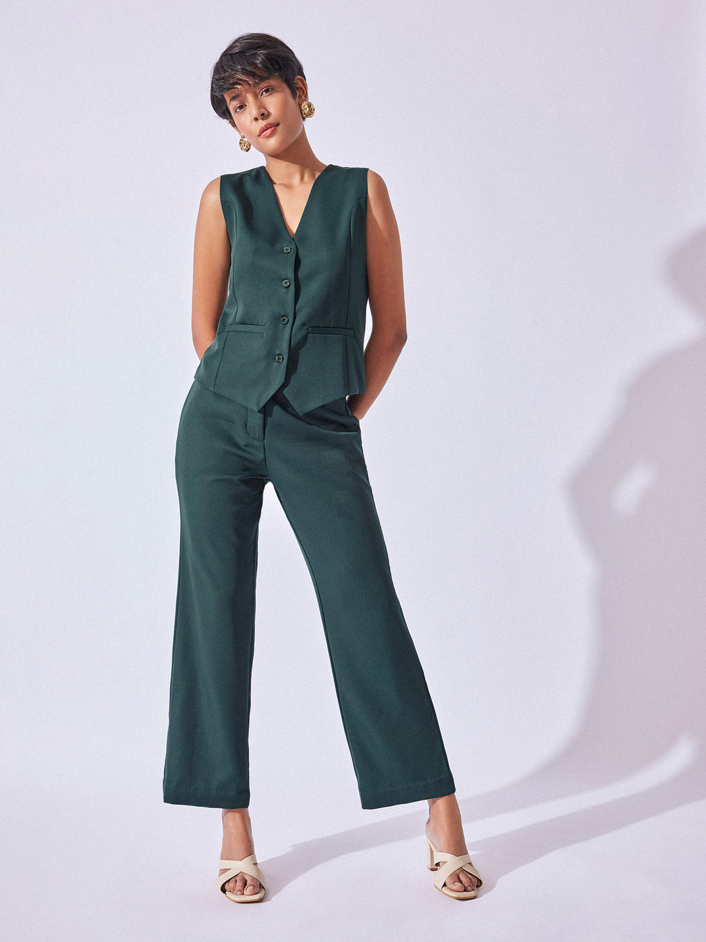 Forest Green Straight Fit Trousers