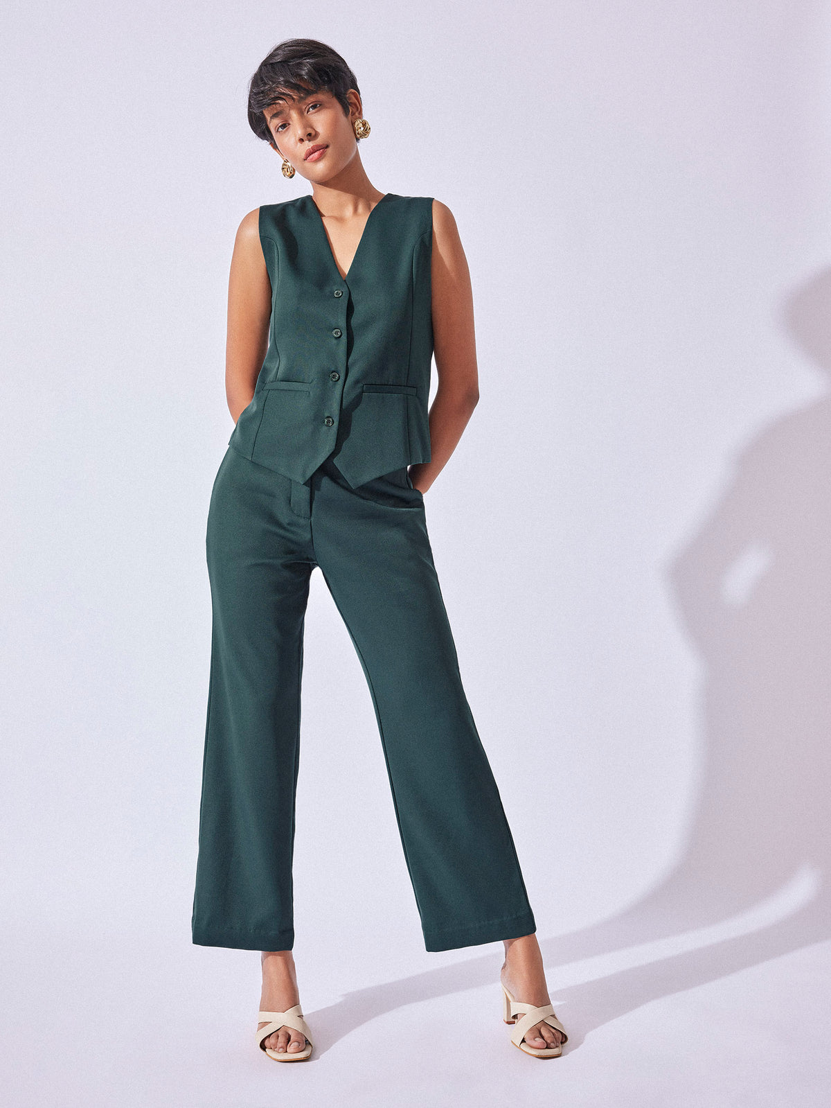 Forest Green Straight Fit Trousers