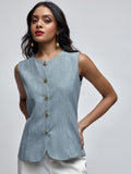 Frosty Blue Gold Button Waistcoat