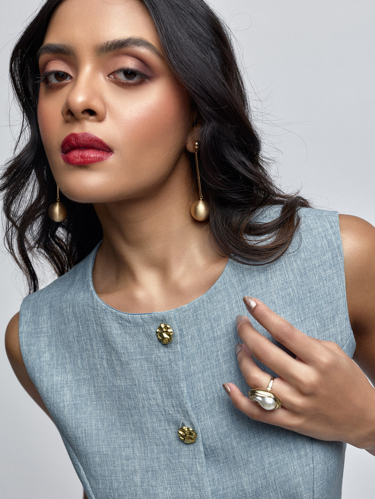 Frosty Blue Gold Button Waistcoat