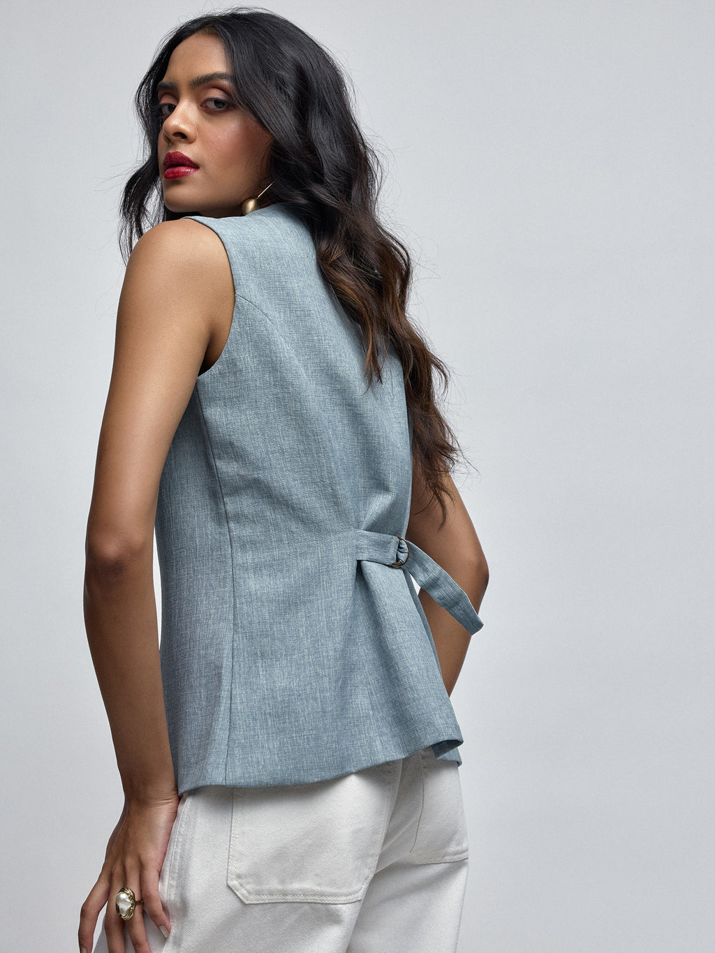 Frosty Blue Gold Button Waistcoat