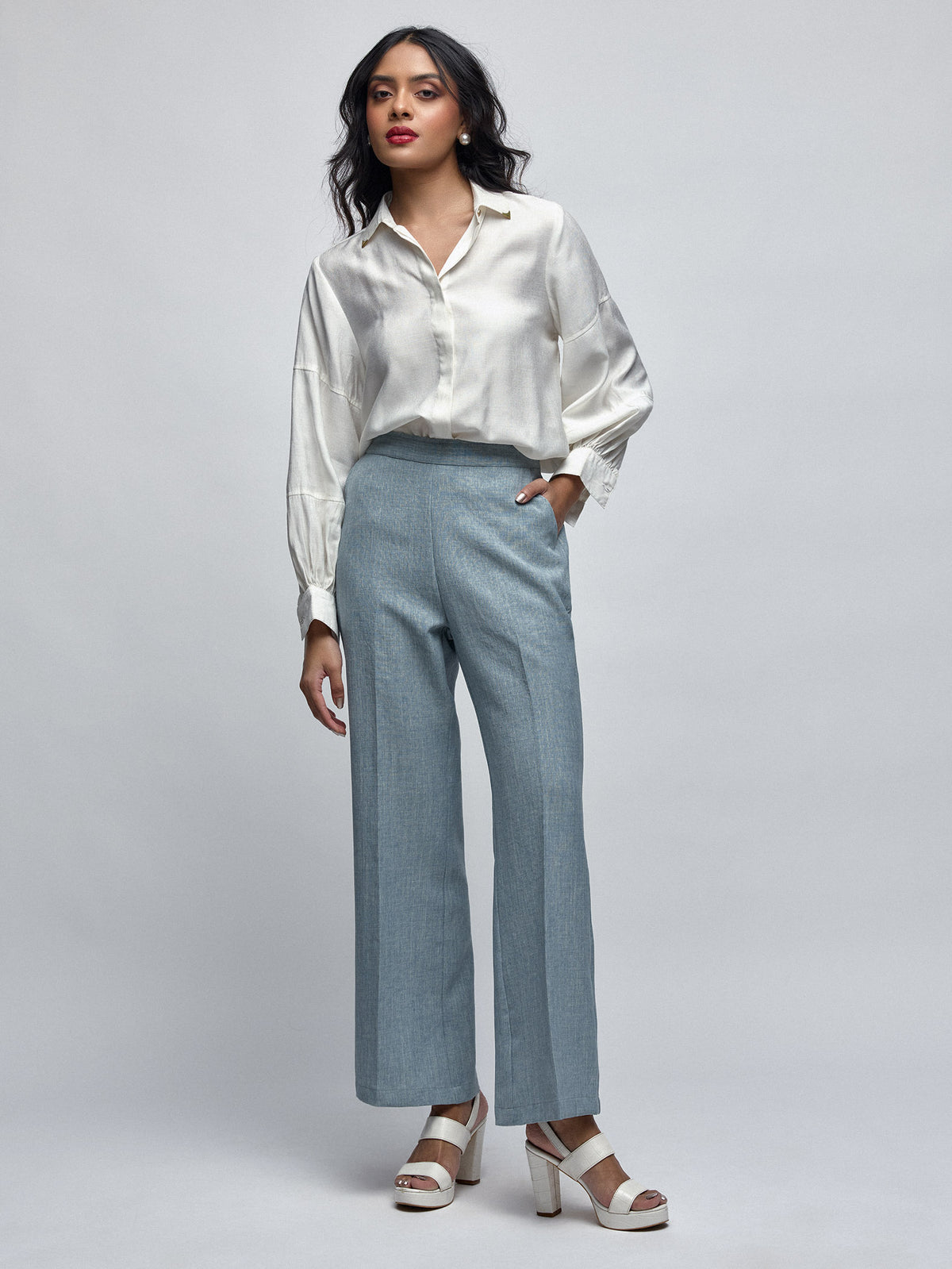 Frosty Blue High Waist Trousers