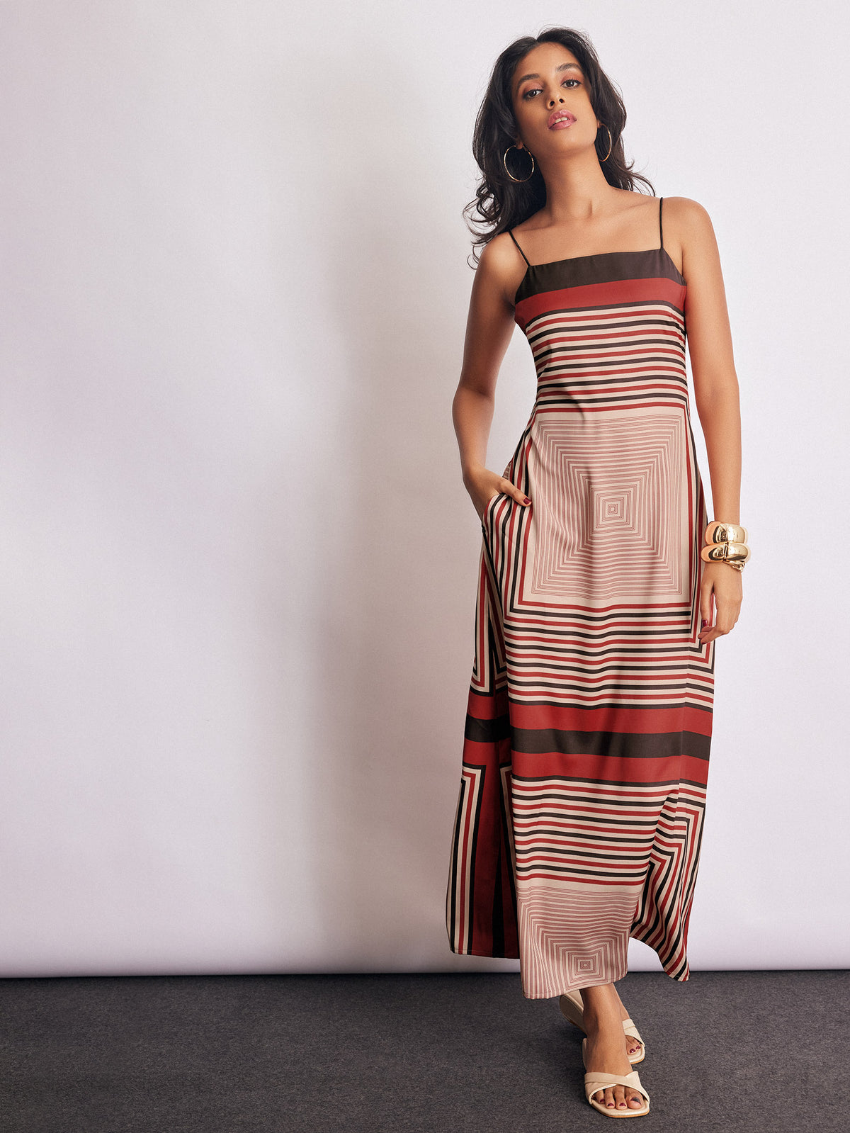 Geometric Scarf Print Maxi Dress