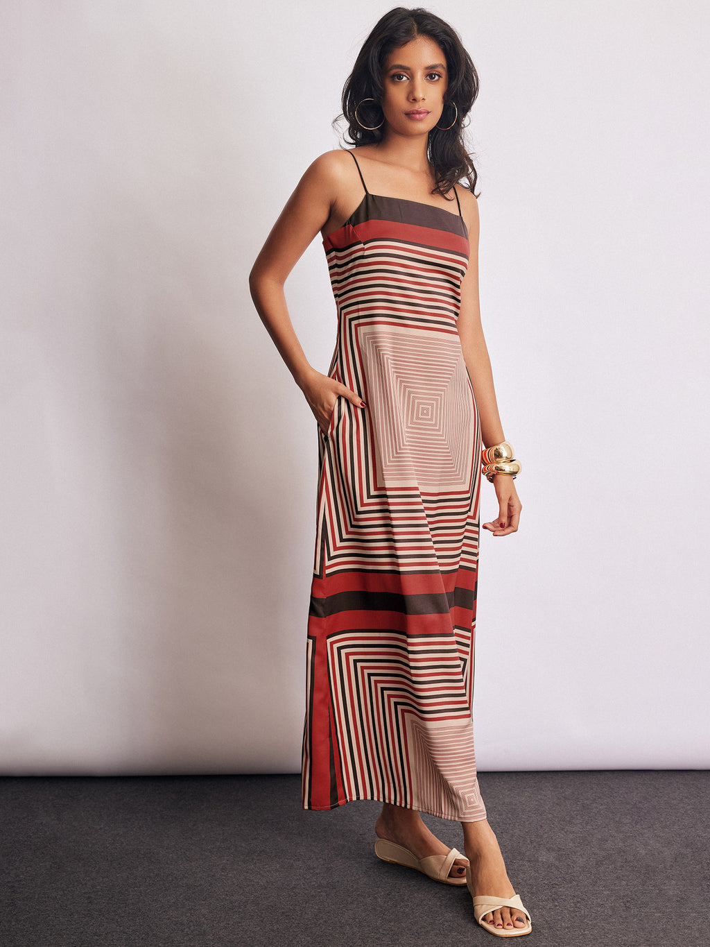 Geometric Scarf Print Maxi Dress