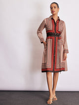 Geometric Scarf Print Shirt Dress