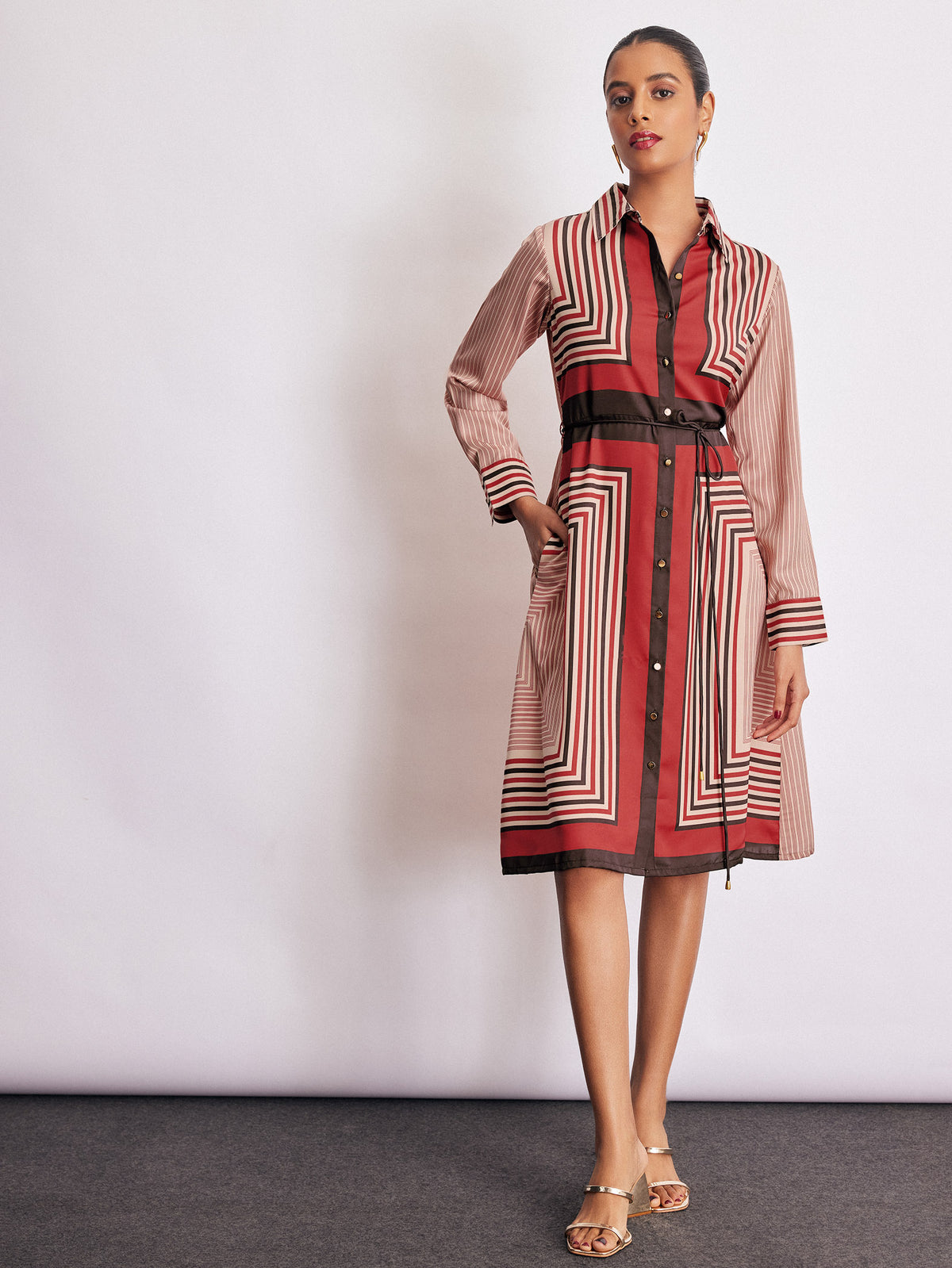 Geometric Scarf Print Shirt Dress