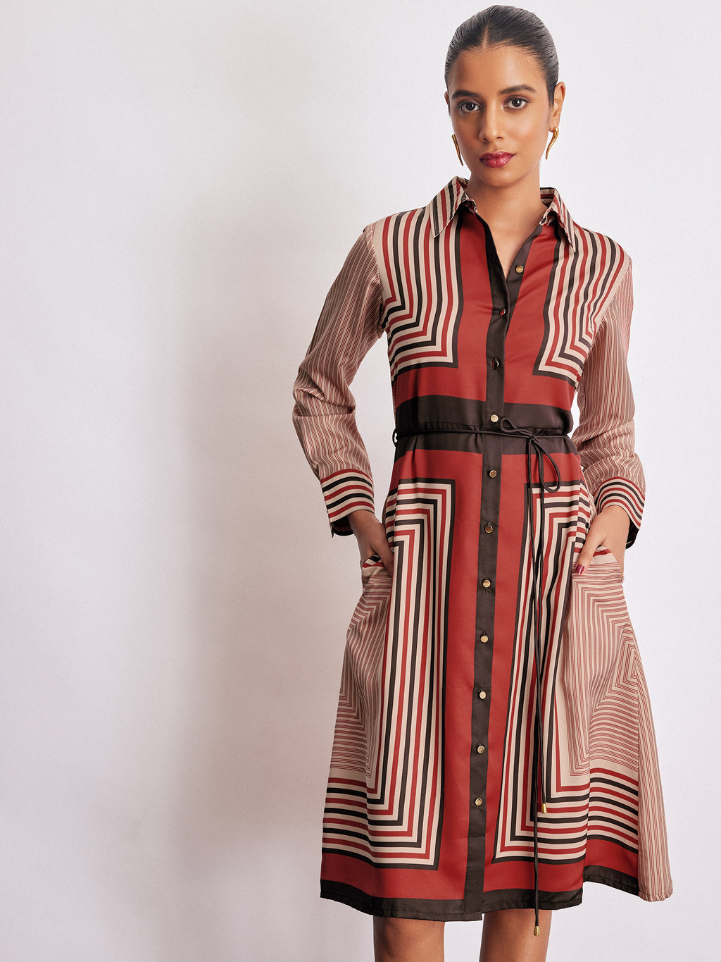 Geometric Scarf Print Shirt Dress