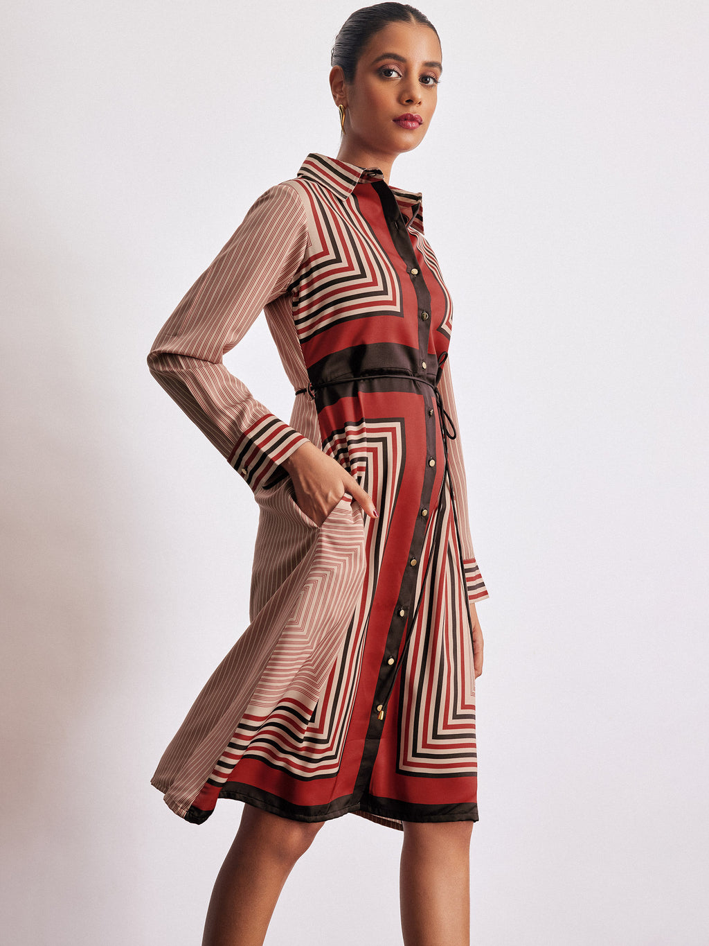 Geometric Scarf Print Shirt Dress